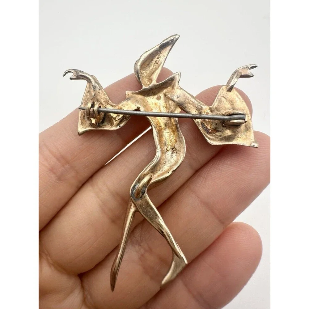Vintage Sterling Silver Rose Gold Plated Dancing Harlequin Brooch Pin